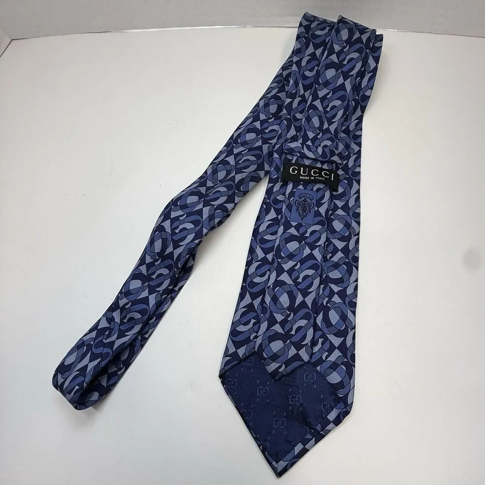 GUCCI Made In Italy Blue Geometric 100% Silk Tie